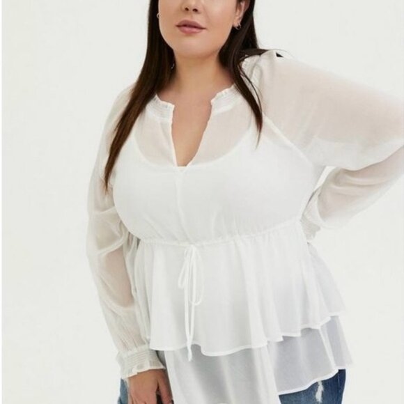 Torrid Crinkle Chiffon Drawstring Blouse - Size 2 - Picture 1 of 7